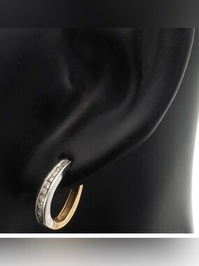 Vintage 14 Karat Gold Earrings. 16 Diamonds. Combination of White & Yellow Gold.